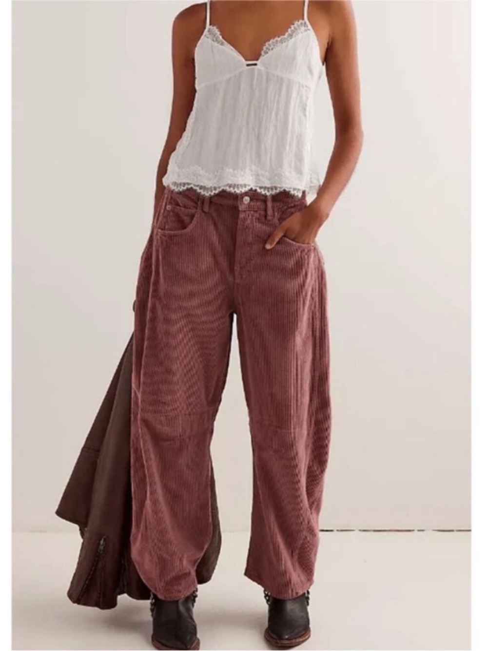 Free People We The Free Good Luck Mid-Rise Cord Barrel corduroy Jeans